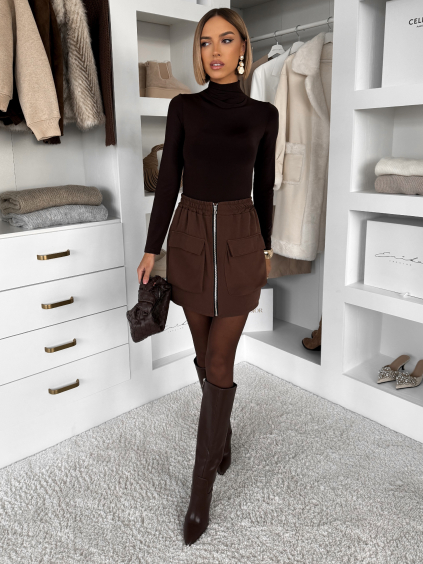 Hnedá krátka sukňa GLIMARO na zips