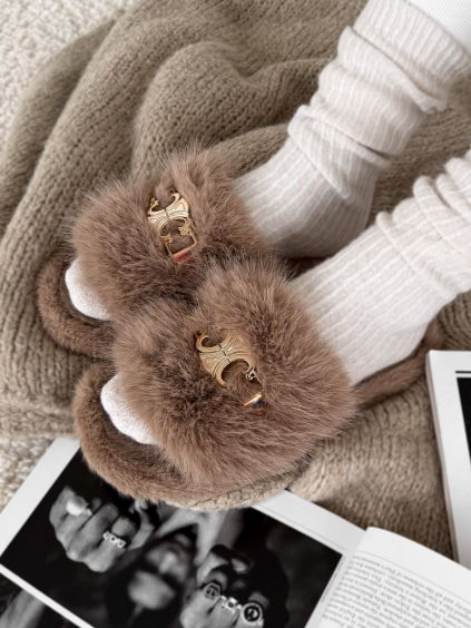 Hnědé huňaté domácí pantofle SOFTIES (Veľkosť 36-37)