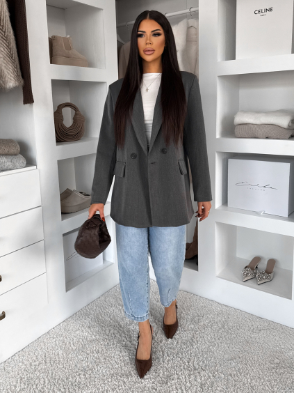 Šedé společenské oversized sako GARMONI (Veľkosť ONESIZE)