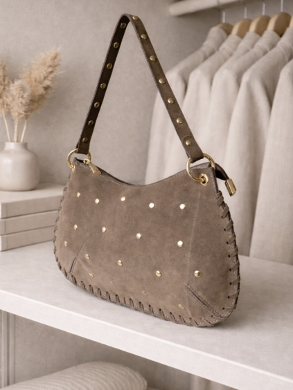 Béžová kožená broušená mini kabelka QVORENA (Veľkosť ONESIZE)