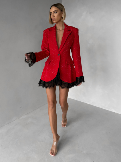 Červené elegantné sakové šaty GIACCA s čipkou
