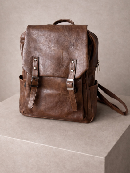 Tmavě hnědý elegantní koženkový baťoh SAROLYN (Veľkosť ONESIZE)