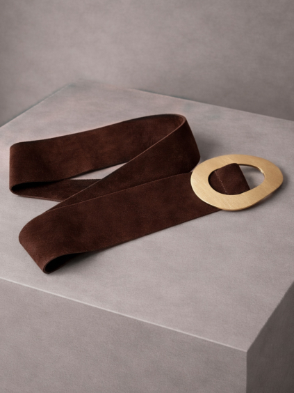 Tmavo hnedý elegantný semišový opasok XELMINA