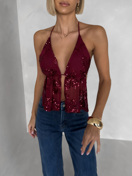 Vínový třpytivý top SCARLET s flitry (Veľkosť ONESIZE)