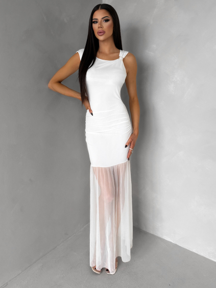 Bílé dlouhé společenské šaty UMEALA (Veľkosť ONESIZE)