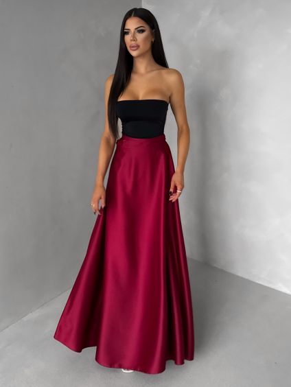 Bordó saténová zavinovací dlouhá sukně DENISSE (Veľkosť ONESIZE)