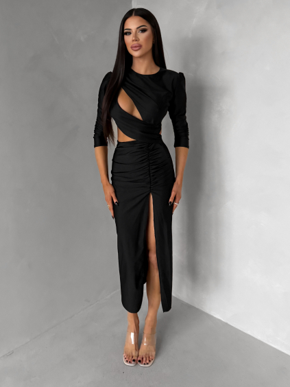 Černé asymetrické midi šaty BAJRO (Veľkosť ONESIZE)