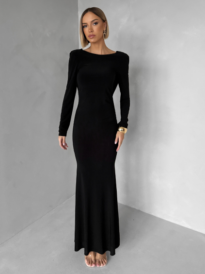 Černé jednoduché společenské dlouhé šaty MORIEL (Veľkosť ONESIZE)