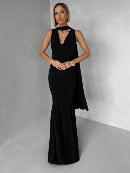 Čierne spoločenské dlhé šaty RAVILETA s vlečkou