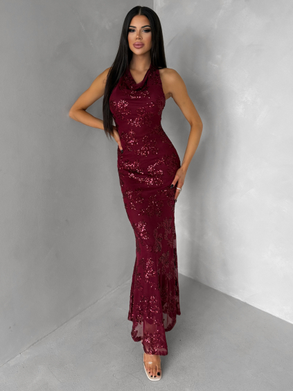 Červené spoločenské flitrové dlhé šaty HENTARI