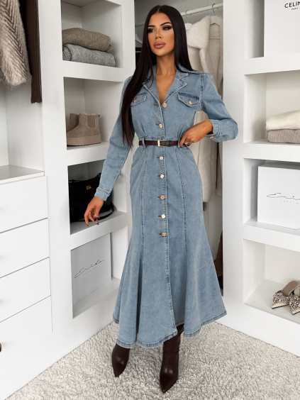 Modré džínové dlouhé šaty ROUKALA (Veľkosť M/L)