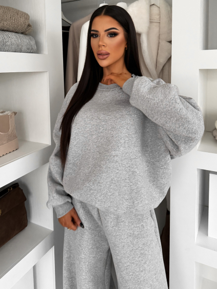 Šedá bavlněná zateplená oversize mikina LOFARI (Veľkosť ONESIZE)