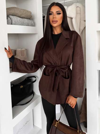 Tmavě hnědý semišový kabátek VYNADRA (Veľkosť ONESIZE)