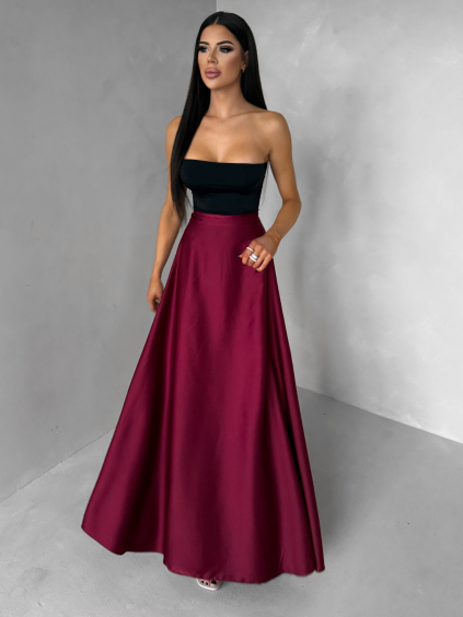 Vínová saténová dlhá zavinovacia maxi sukňa DENISSE