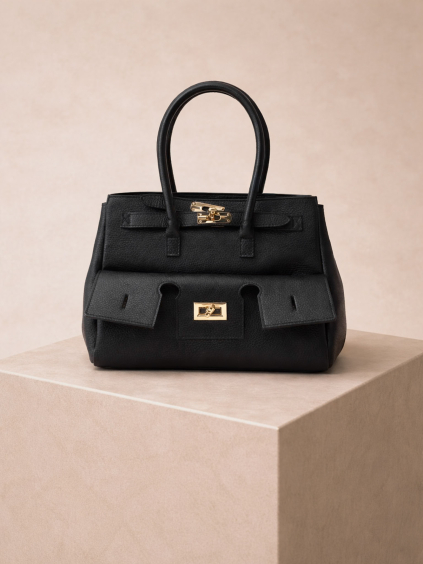 Čierna luxusná kožená kabelka WYNOLEA