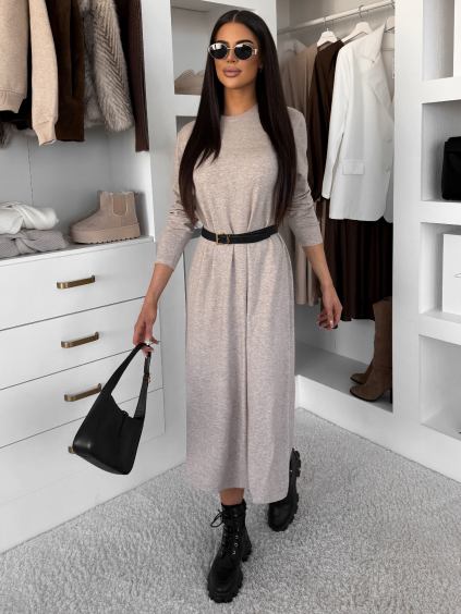 Béžové štýlové maxi dlhé mikinové šaty RAVONI