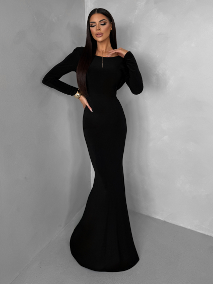 Čierne dlhé maxi šaty BRINOVA s odhaleným chrbtom