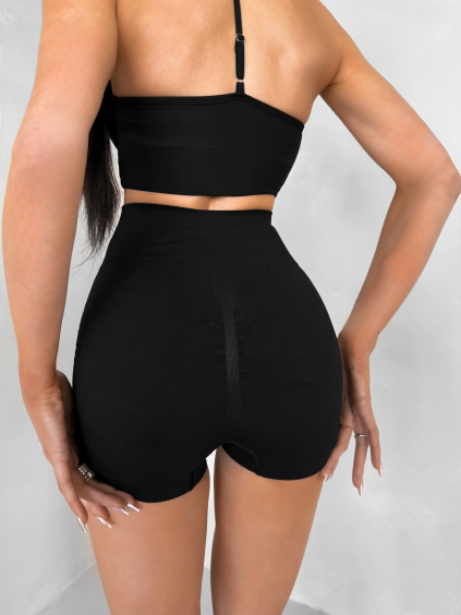 Černé sportovní pusp-up mini kraťasy BELIRA s řasením (Veľkosť L)