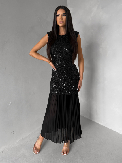 Černé společenské plesové třpytivé šaty SECTOR (Veľkosť M/L)