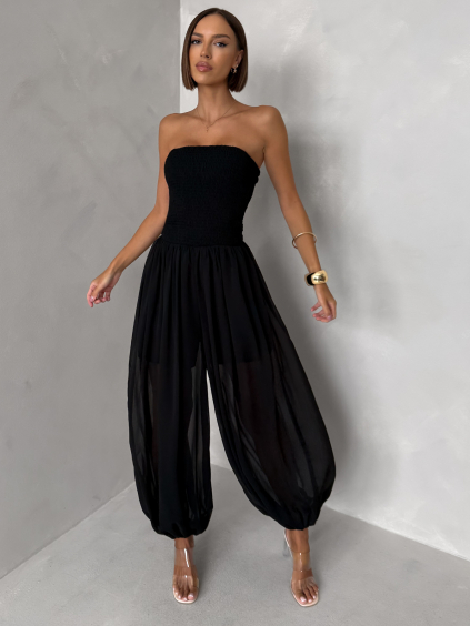 Černý elastický stylový overal ROVALY (Veľkosť M/L)