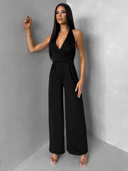 Čierny spoločenský dlhý overal ARVELLA s výstrihom
