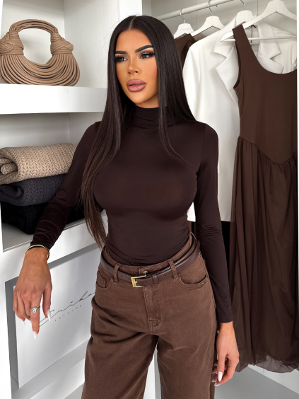 Hnedý elastický rolák SENSALA s dlhým rukávom