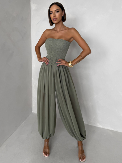 Khaki elastický stylový overal ROVALY (Veľkosť M/L)