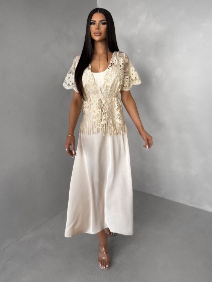 Krémové elegantní šaty GOTHIC s krajkovým topem (Veľkosť M/L)