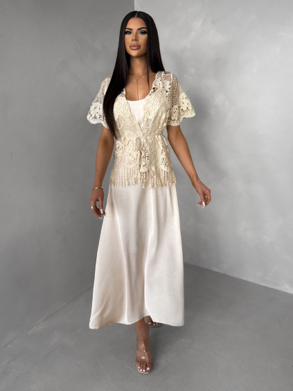 Krémové elegantní šaty GOTHIC s krajkovým topem (Veľkosť M/L)