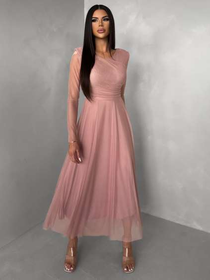 Staroružové tylové dlhé spoločenské šaty ASHER