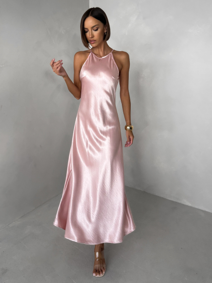 Světle růžové elegantní společenské šaty HYDRIS (Veľkosť M/L)