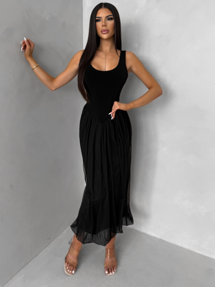 Čierne elegantné tvarujúce šaty KRYLON so šifónovou sukňou