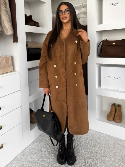 Hnědý oboustranný dlouhý kabát HYBRID (Veľkosť ONESIZE)