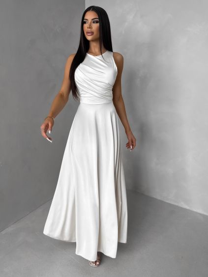Krémové společenské jednoduché dlouhé šaty TEMIRA (Veľkosť ONESIZE)