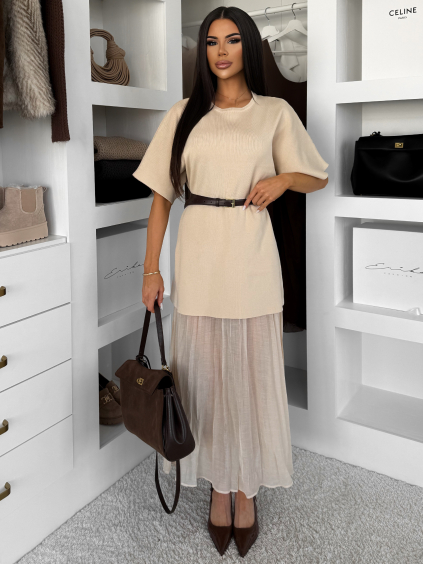 Krémové štýlové dlhé šaty LEGACY