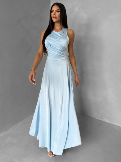 Světle modré společenské jednoduché dlouhé šaty TEMIRA (Veľkosť ONESIZE)