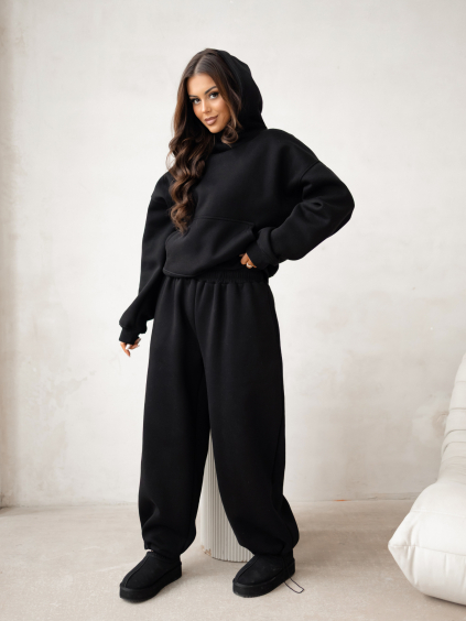 Černá stylová bavlněná tepláková souprava ADELLINE (Veľkosť ONESIZE)