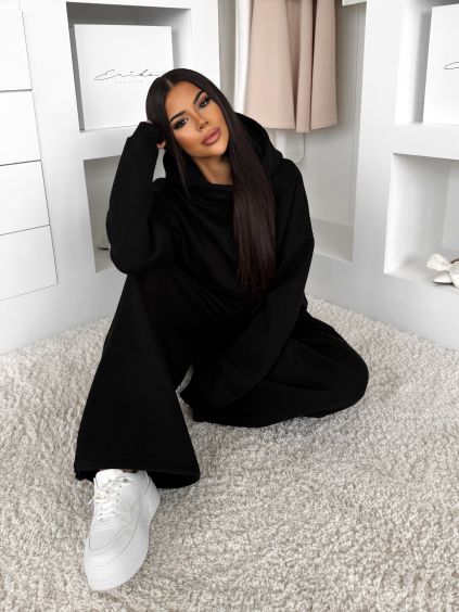 Černá stylová bavlněná tepláková souprava ADELLINE (Veľkosť ONESIZE)