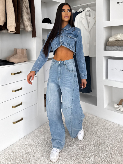 Modrá džínová krátká mini bunda XYLORA (Veľkosť L)