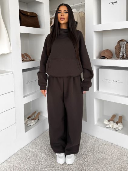 Tmavě hnědá stylová bavlněná teplákovka ADELLINE (Veľkosť ONESIZE)