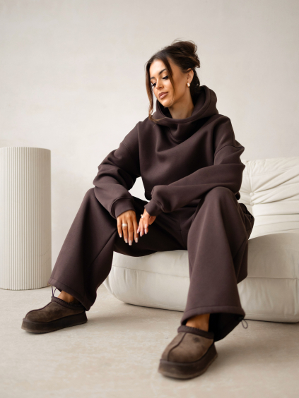 Tmavě hnědá stylová bavlněná teplákovka ADELLINE (Veľkosť ONESIZE)