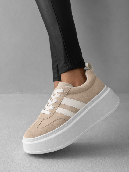 Béžové semišové tenisky CAVELLO na vyššej platforme