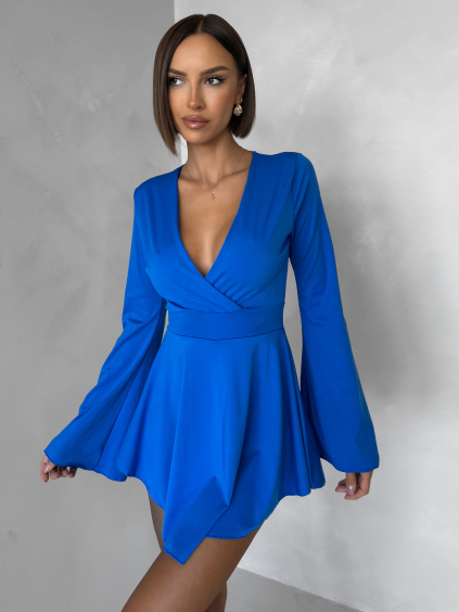 Modré koktejlové šaty STREGH s dlouhým rukávem (Veľkosť ONESIZE)