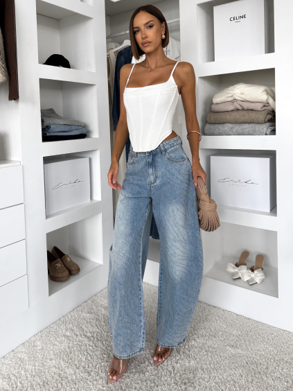 Modré široké luxusné baggy džínsy SAFFRONIS s kamienkami