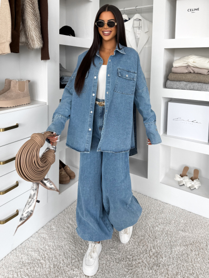 Modrý džínový dlouhý komplet BRELUM s košilí (Veľkosť M/L)