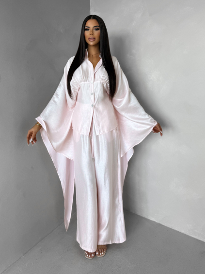 Růžový kalhotový dlouhý elegantní komplet IMPACT (Veľkosť M/L)