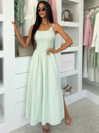 Svetlo zelené dlhé bavlnené šaty WONDER na ramienka