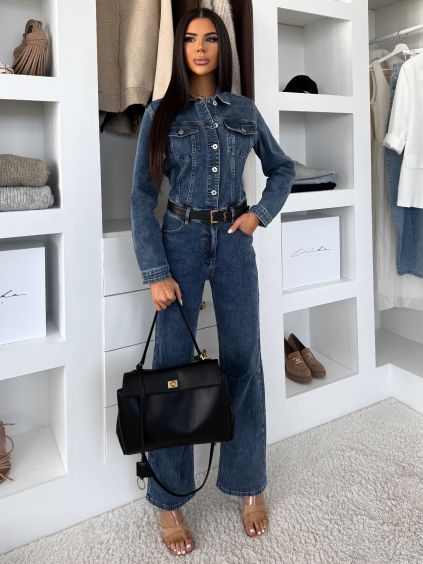 Tmavě modrý džínový denim dlouhý overal ZENTRO (Veľkosť L)