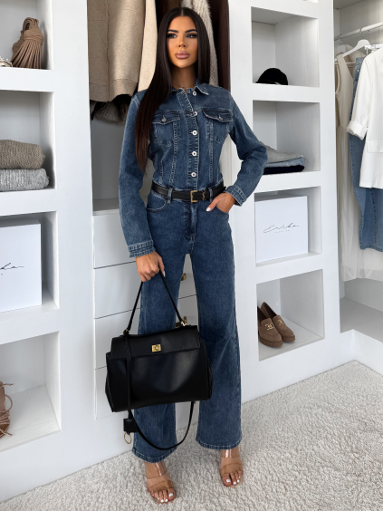 Tmavě modrý džínový denim dlouhý overal ZENTRO (Veľkosť L)