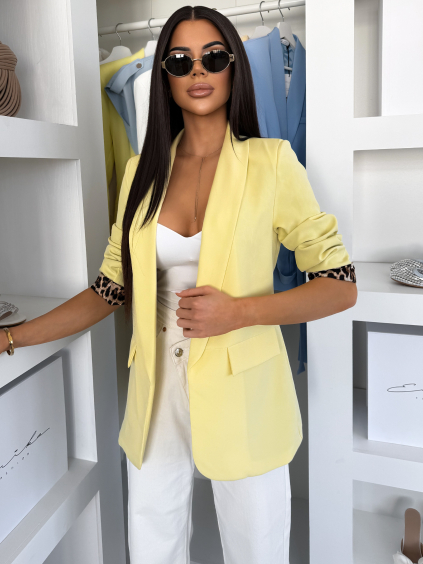 Žluté stylové sako ZAFINA s leopardním vzorem (Veľkosť ONESIZE)